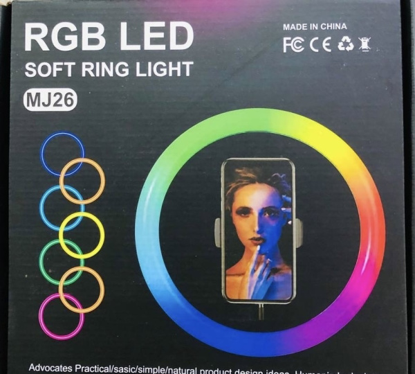 LED lampa (ALB + RGB) - 26cm + Stativ 2m. LAMPA CIRCULARA COLORATA RGB