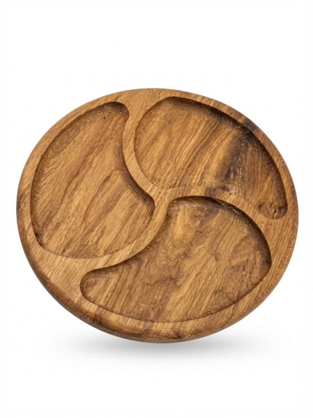 Farfurie-menajeră rotundă spiralată din stejar natural (22x22 cm)