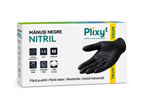 Manusi din nitril M negru (M 3 5g+/-0 3g)/(10) Plixy