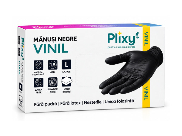 Manusi din vinil L negru ( M 4 0g+/-0 3g)/(10) Plixy