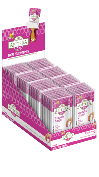 Miere cu Propolis și ghimbir Apitera Zen, Immunity Boost, 7 pliculețe x 7g