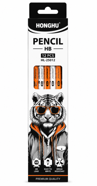 Creion simplu cu radiera HONGU Black Wood  HL-25011  1/12