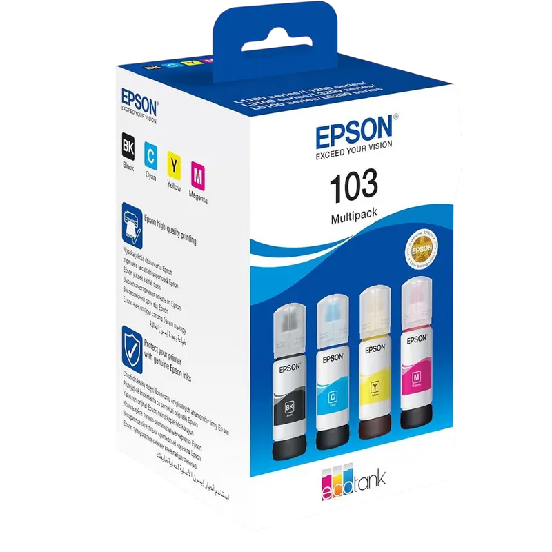 Recipient de cerneală Epson 103 EcoTank 4-Colour Multipack, 70ml, Multipachet 4 culori