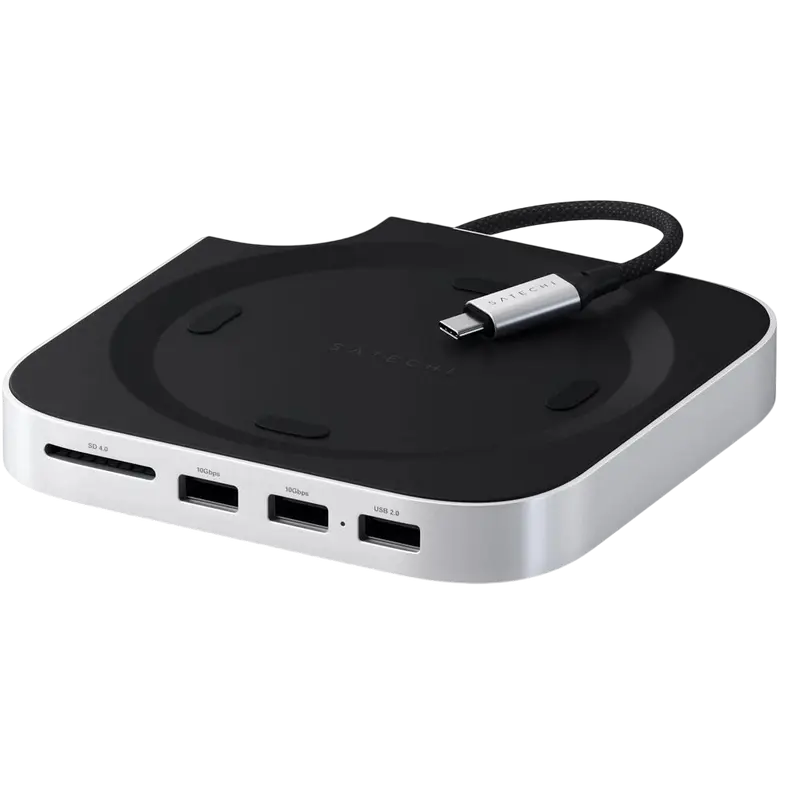 Satechi Mac Mini M4 Stand & Hub with SSD Enclosure, 2xUSB-A3.2 Gen2, USB-A2.0, SD.