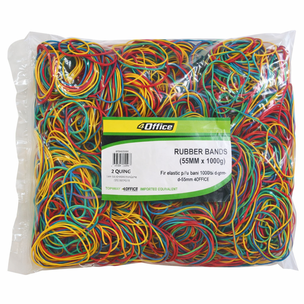 Set elastice de bani colorate, 4Office, 1000g, diametru 55 mm, din latex rezistent, multiple culori, pentru birou, banca si arhivare