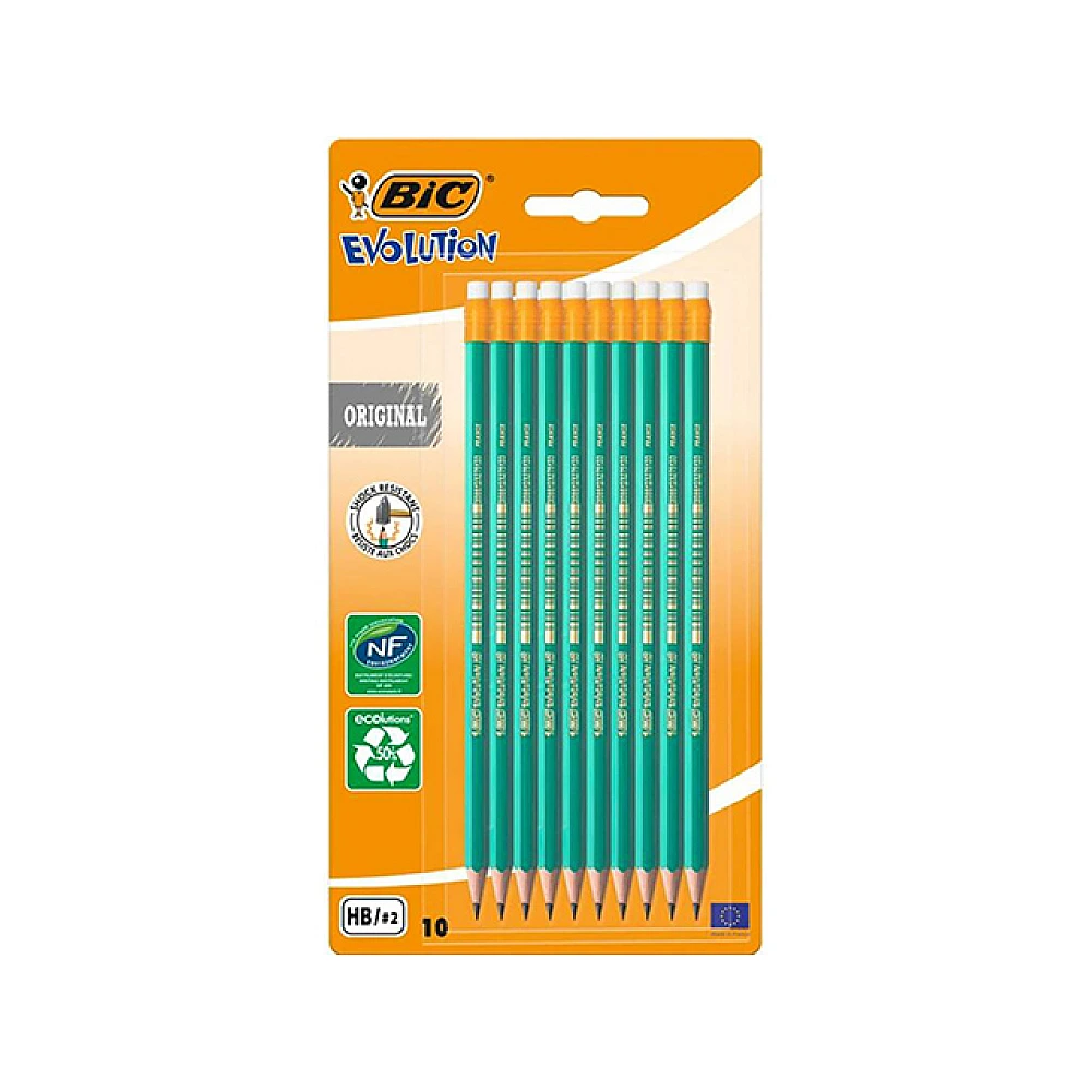Set creioane grafit BIC ECO Evolution 10buc, cu radieră