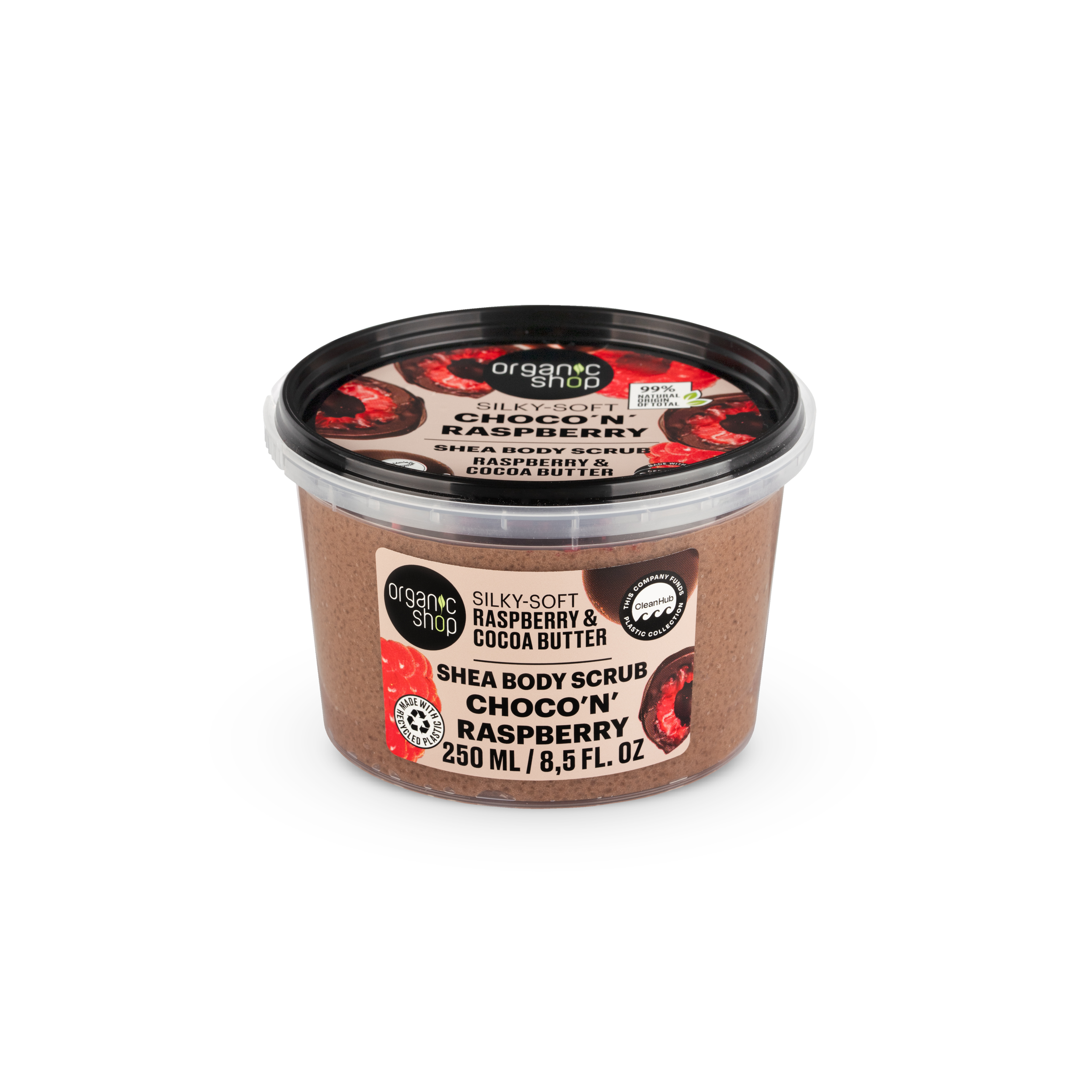 Organic Shop Scrub de corp moale-mătăsos cu zmeură și cacao, 250 ml