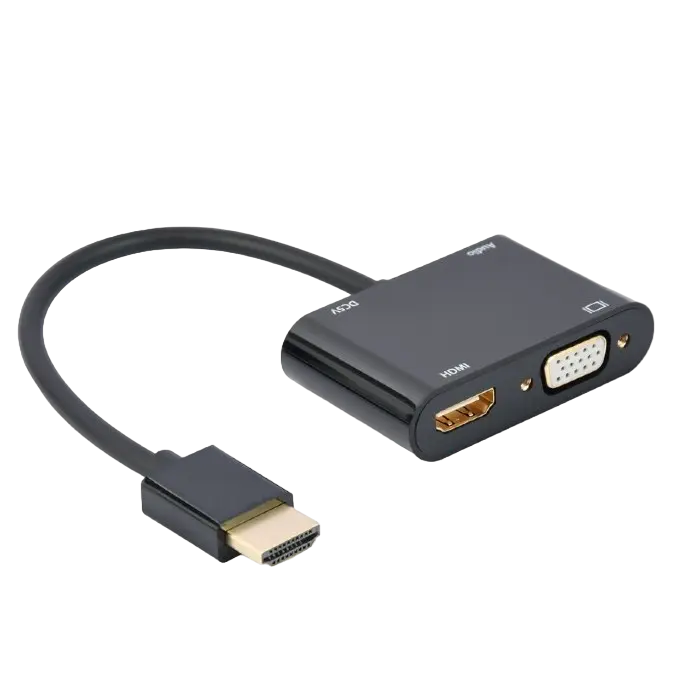 Adaptor Cablexpert A-HDMIM-HDMIFVGAF-01, HDMI (M) - HDMI (F) + VGA, 0.15 m, Negru