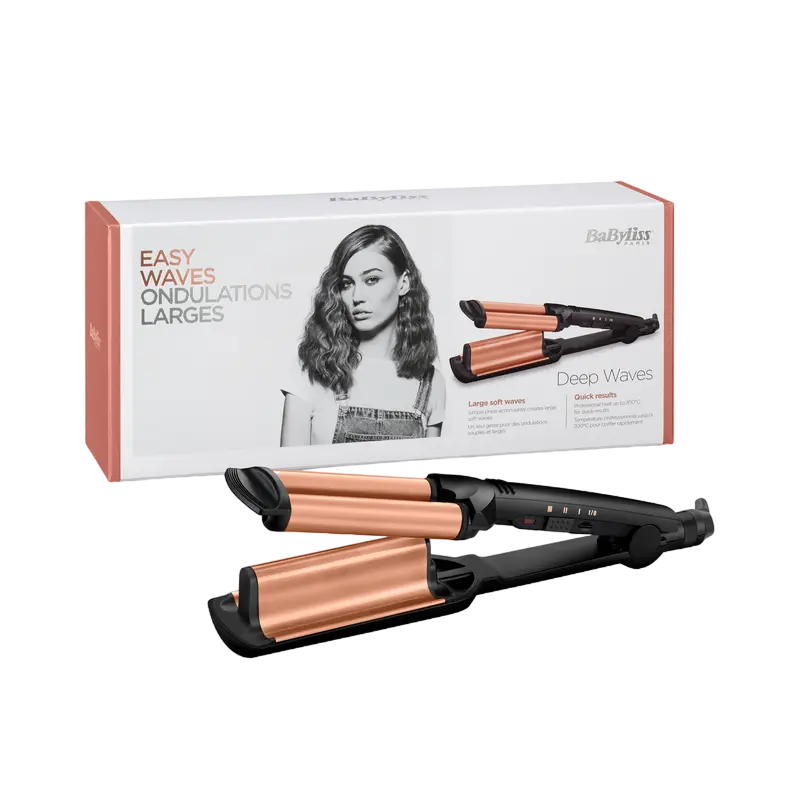 Ondulator de păr BaByliss Deep Waver W2447E, Negru | Auriu