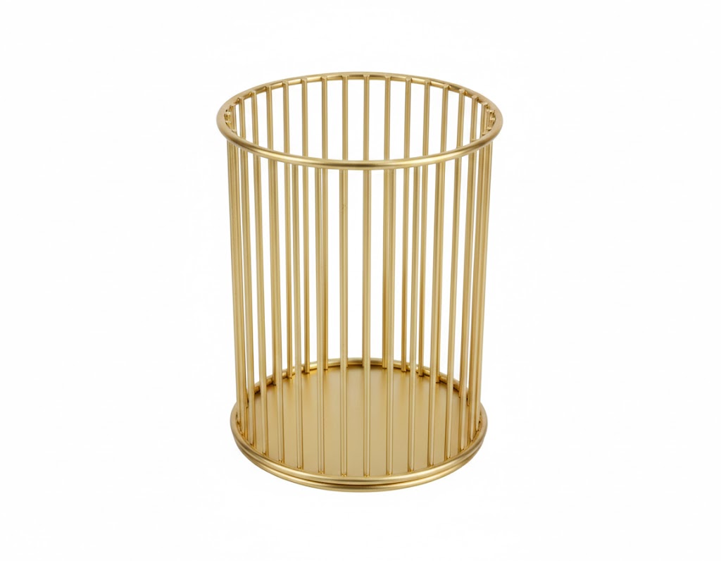 Pahar pentru pixuri metalic, rotund, auriu, suport creioane elegant, organizator birou modern, design premium