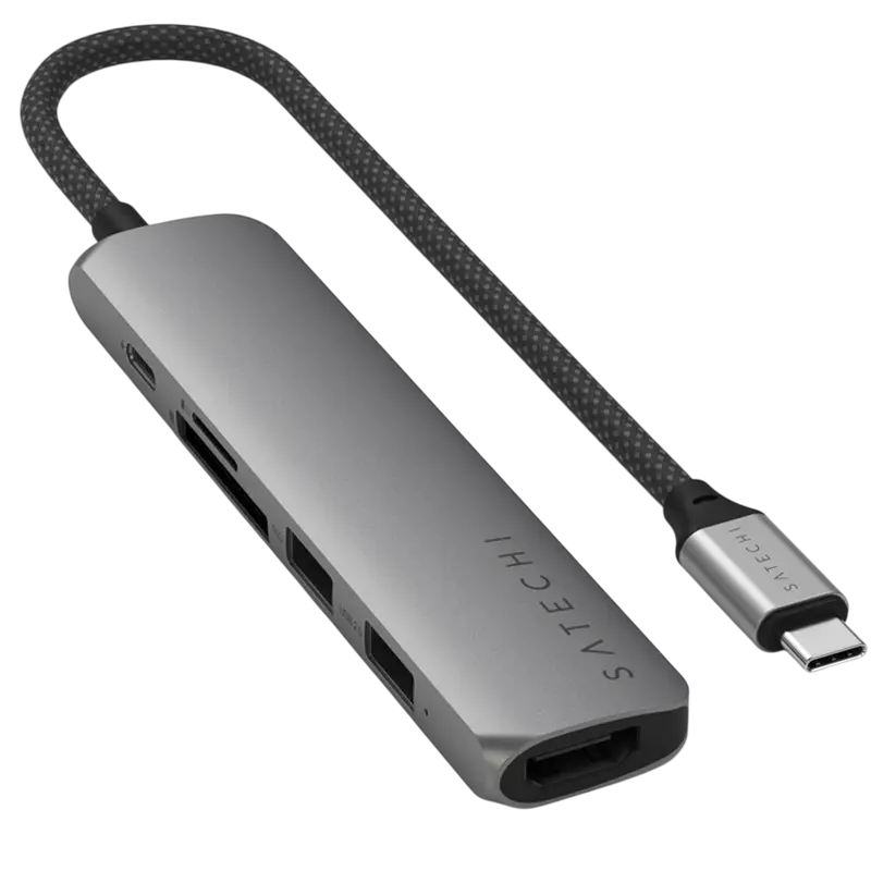 Satechi 6-in-1 USB-C Slim Multiport, USB-C3.2, Out: USB-C PD 75W, 2*USB-A, HDMI 4K@60Hz, Micro/SD,