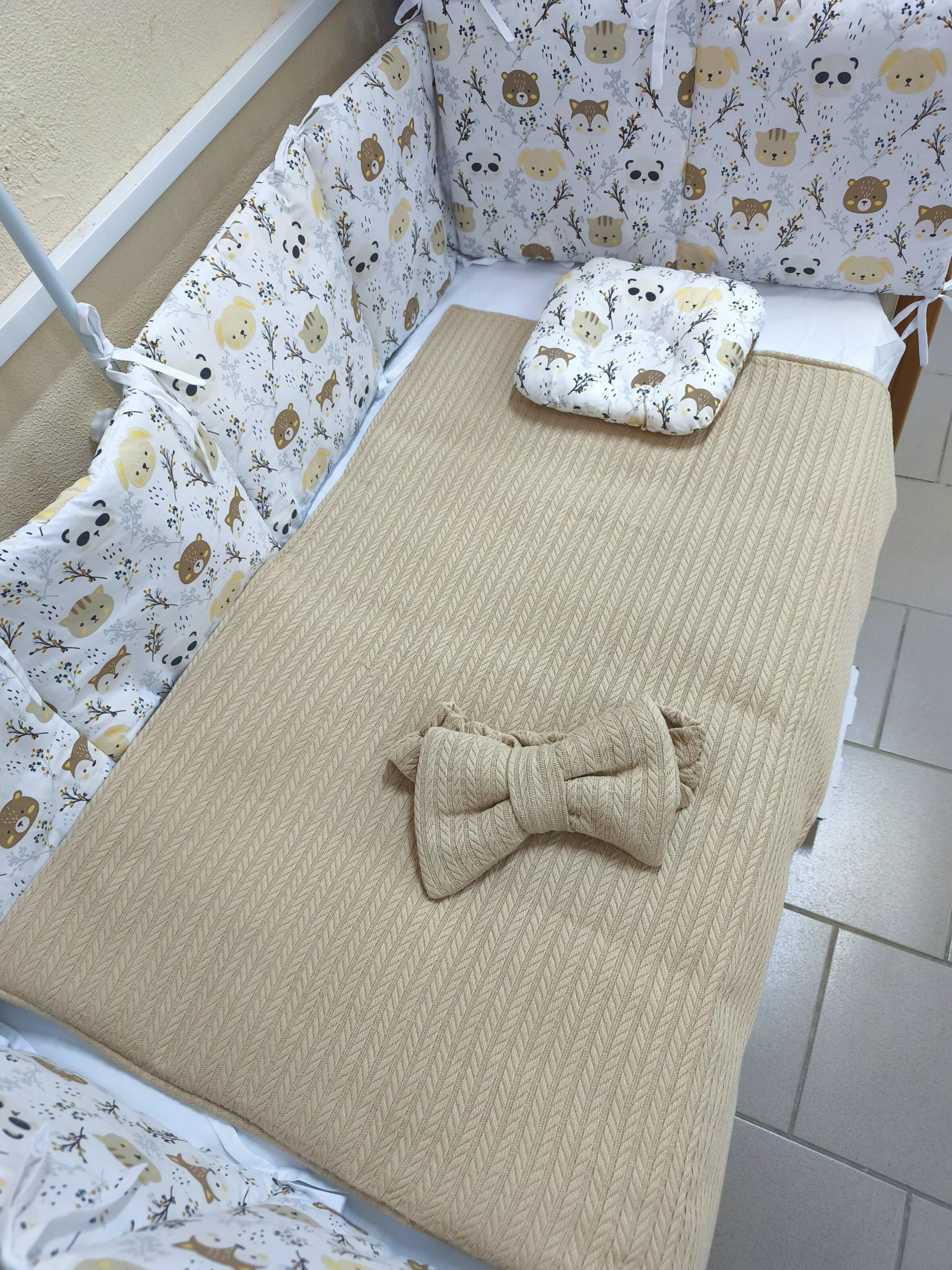 Set lenjerie pentru pătuc Pampy Animals bej