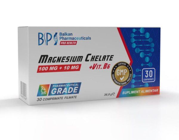 Magnesium Chelate + Vitamina B6, 30 comprimate | Balkan Pharmaceuticals
