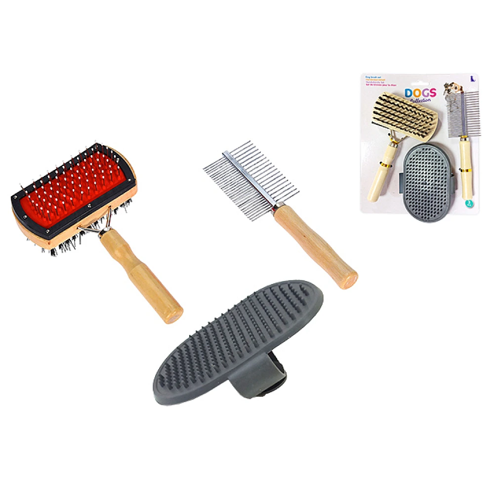 Set pentru ingrijirea animalelor 3un: pieptene, perie, manusa