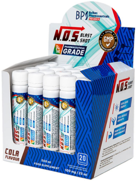N.O.S. Blast Shot Cola 25 ml × 20 shoturi | Balkan Pharmaceuticals