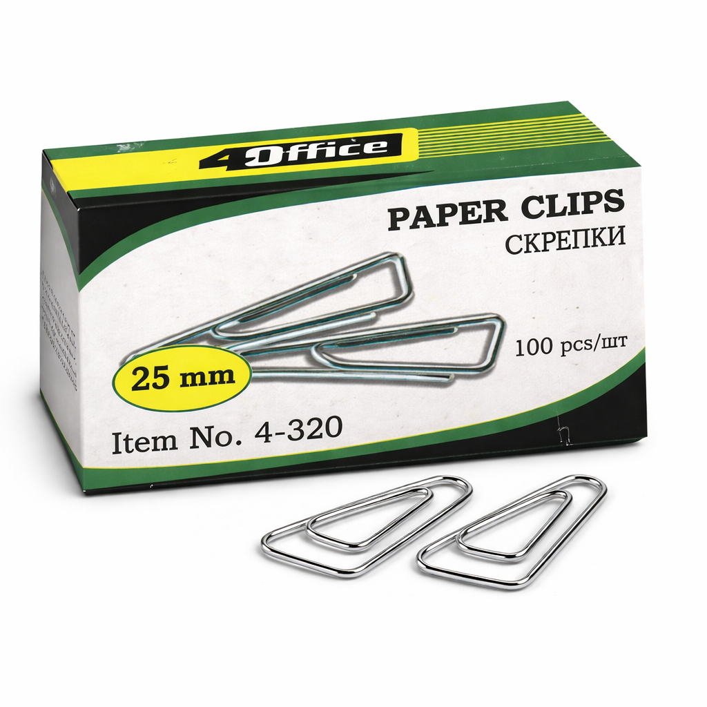 Set 5 cutii agrafe triunghiulare 25 mm 4OFFICE, agrafe metalice pentru documente si hartie, paper clips triunghiulare organizare acte, 100 buc/cutie