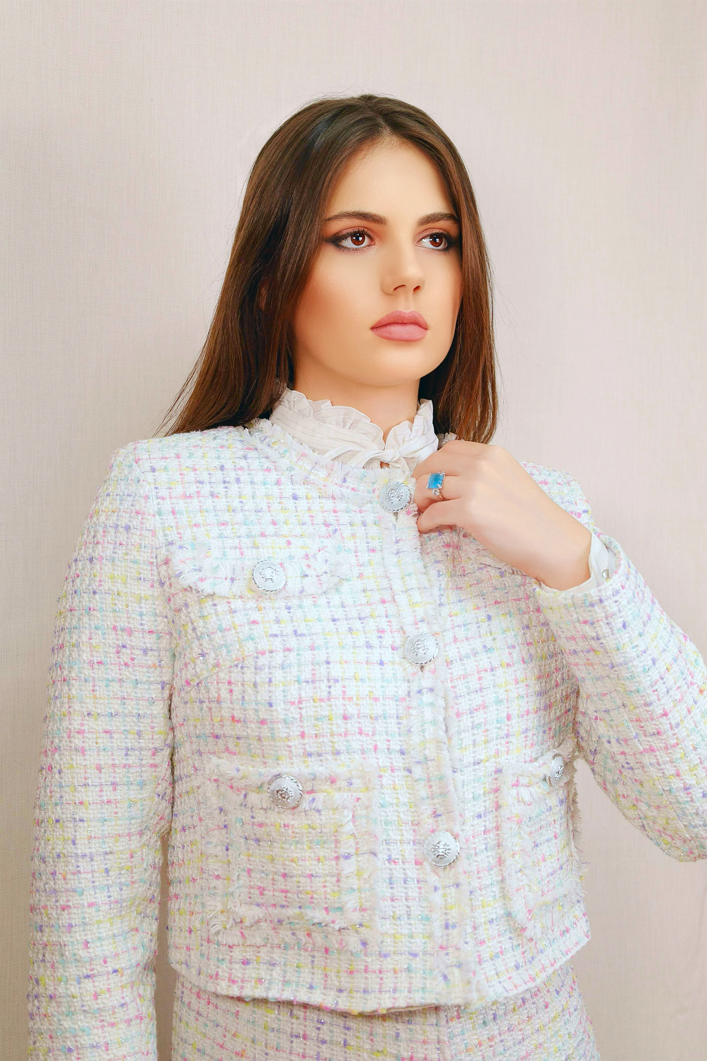 Sacou în stil Chanel Alb