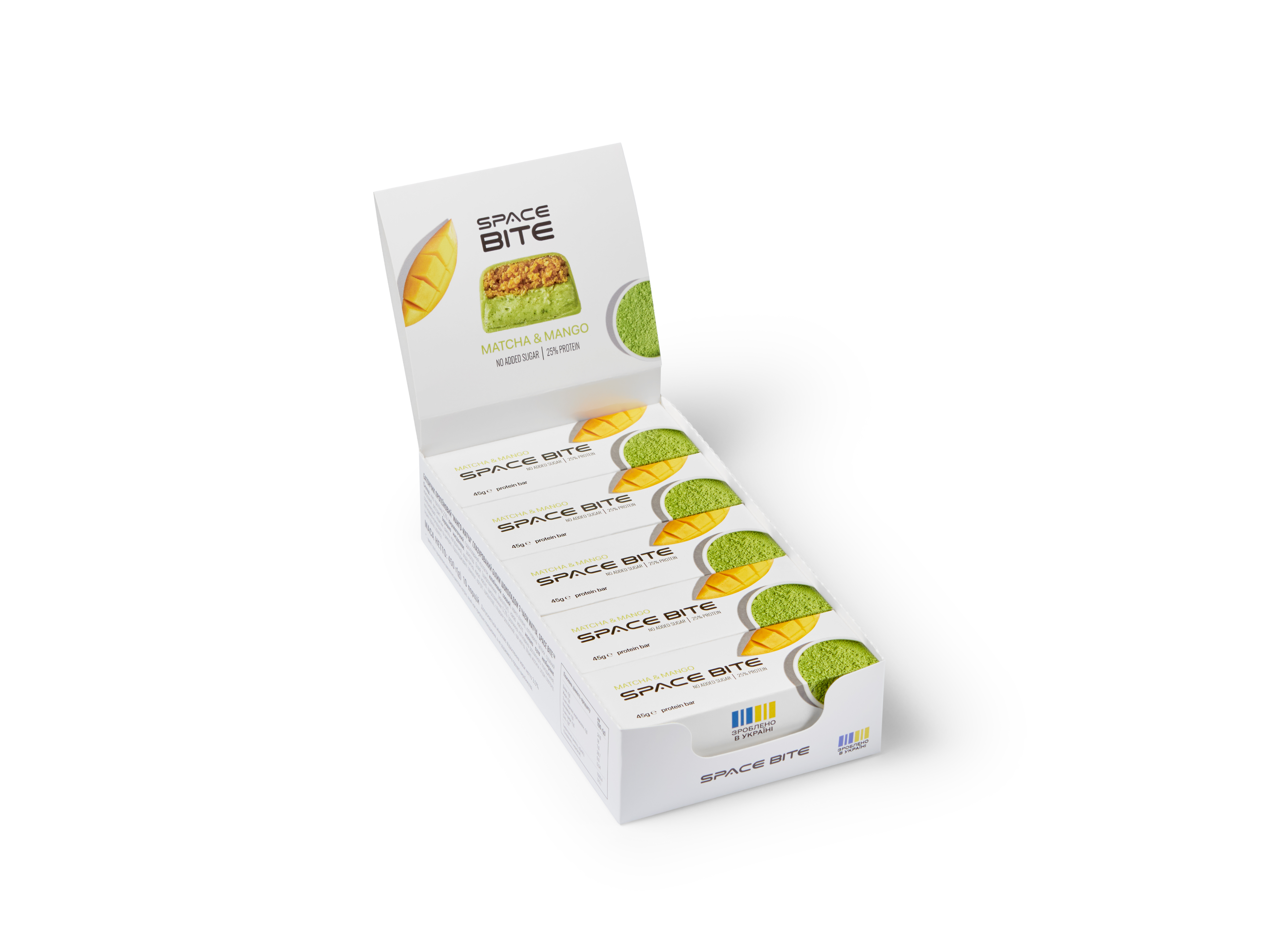 10x Batonașe proteice SpaceBite, mango-matcha, fără zahăr