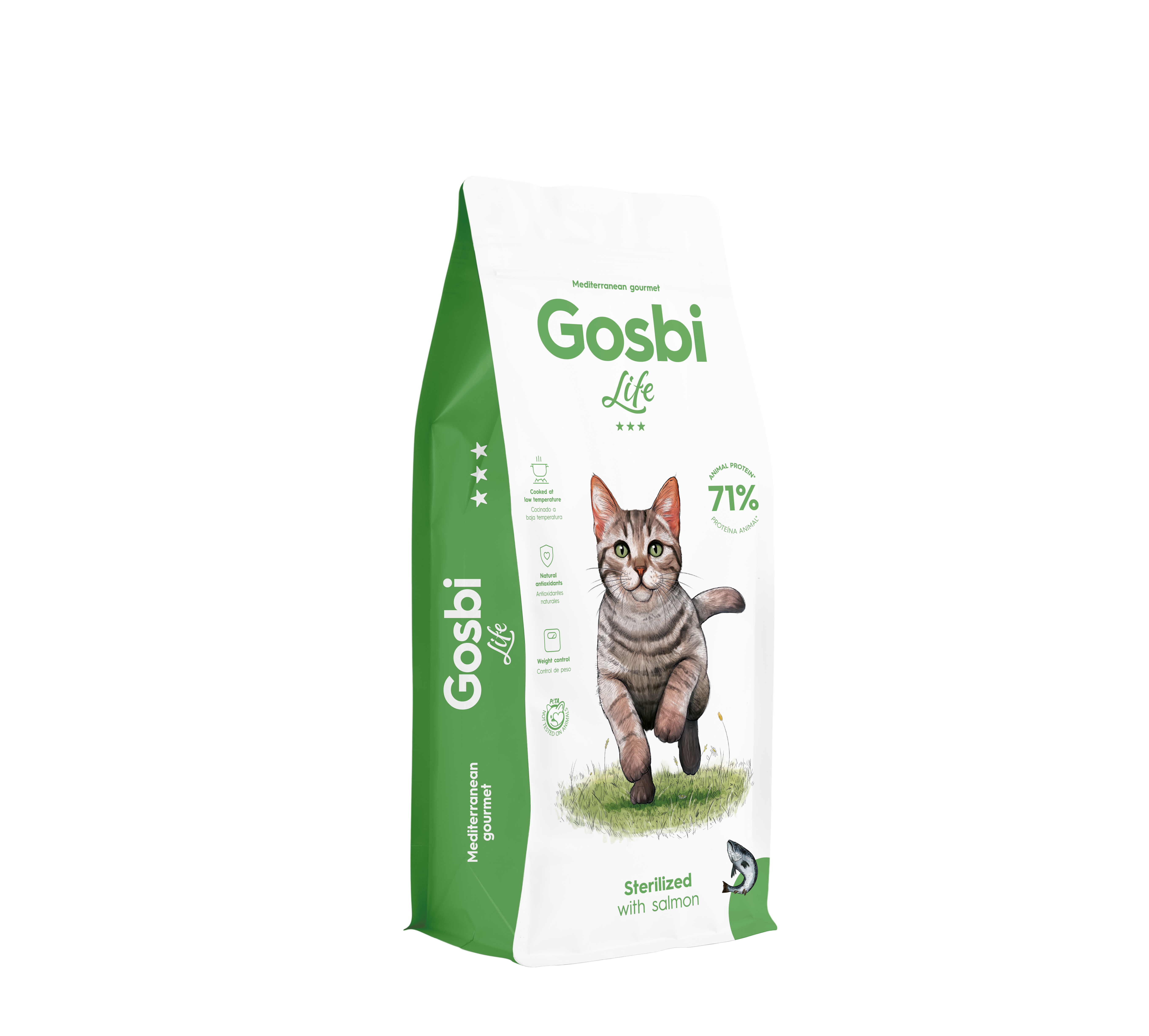 GOSBI LIFE CAT STERILIZED WITH SALMON 12KG,  hrană uscată cu pește pentru pisicile sterilizate.