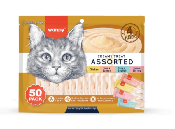 WANPY 4 FLAVORS MIXED  LICKABLE TREAT for CAT 14gr*50(PIWP-111)