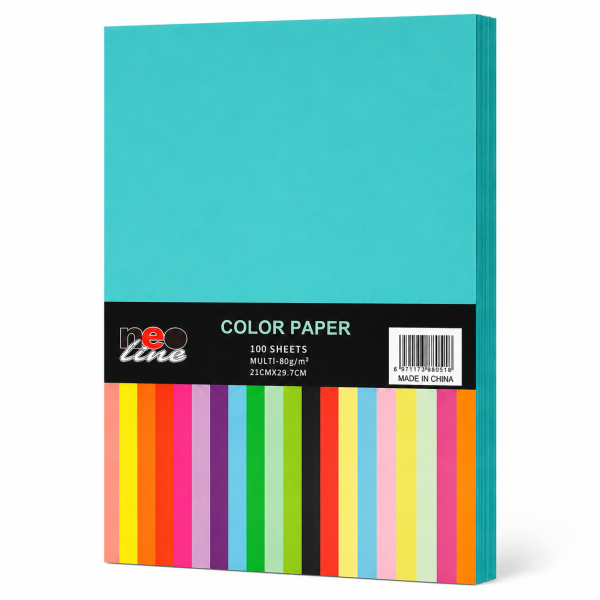 Hartie Colorata A4 Turcoaz NEO-Line, 100 Foi, 80 g/mp, pentru Imprimanta, Copiator, Craft si Proiecte Creative