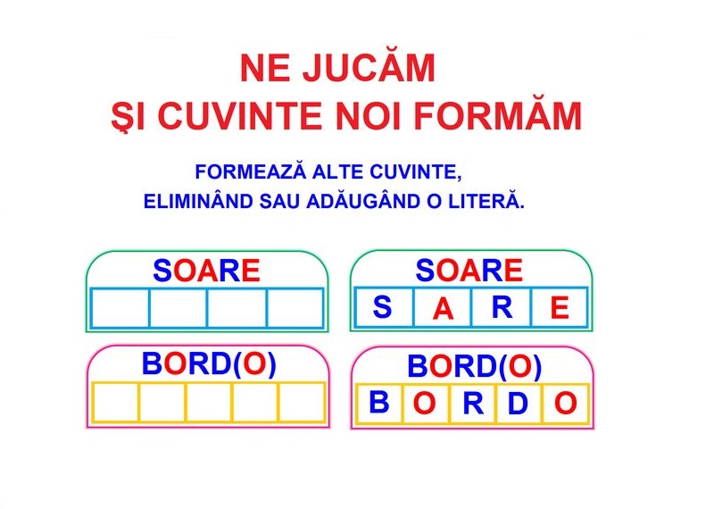 L-131 Formează cuvinte, eliminând sau adăugând a literă - planşe A4