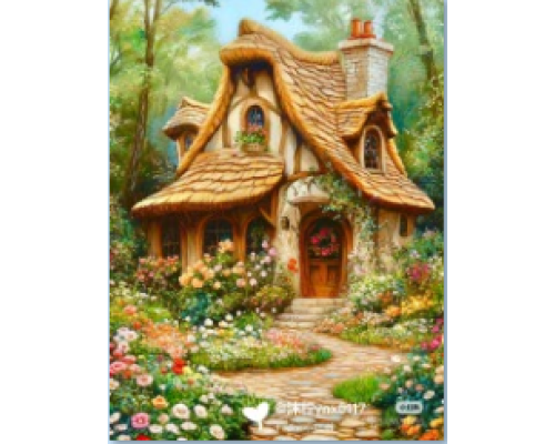 Mozaic cu Diamante 40 x 50 cm Casuta Fermecata, Diamond Painting, Kit Creativ cu Strasuri Acrilice, Panza pe Targa