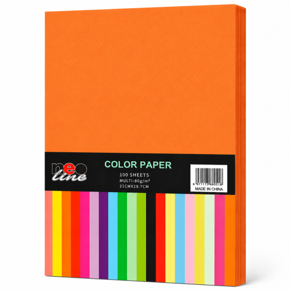 Hartie Colorata A4 Portocalie NEO-Line, 100 Foi, 80 g/mp, pentru Imprimanta, Copiator, Craft si Proiecte Creative