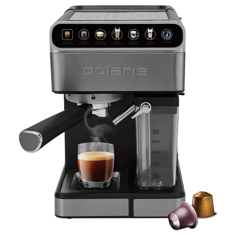 Cafetiera manuala Polaris PCM1540, 1400W, Oțel inoxidabil
