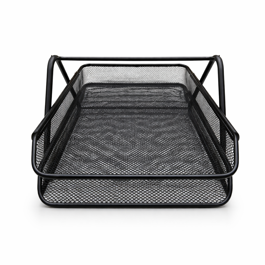 Tava documente, organizator birou, 2 compartimente, negru, A4, metal mesh