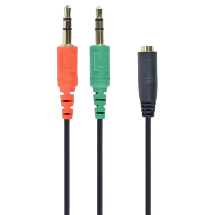 Audio Adaptor Cablexpert CCA-418, 3.5mm 4-pin (F) - 2x3.5mm 3-pin (M), 0,2m, Negru