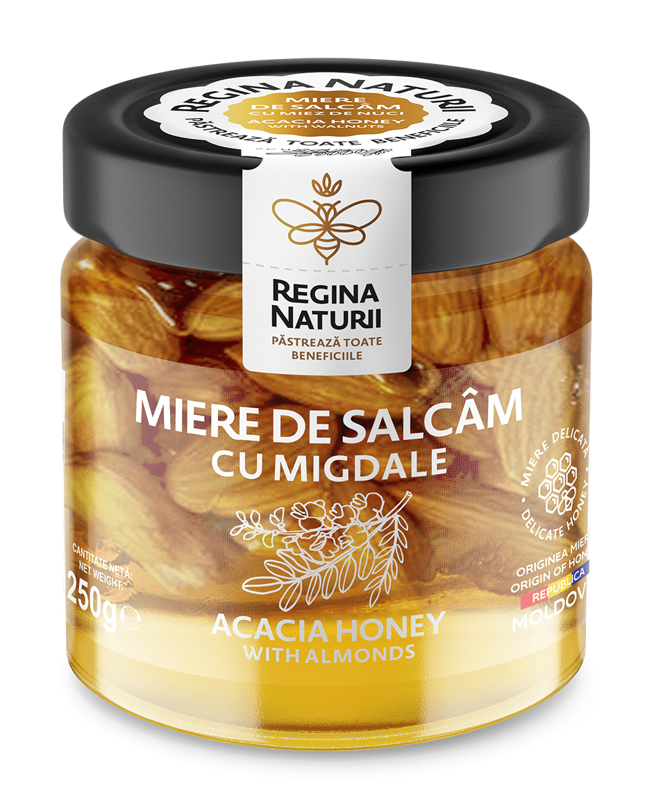 Miere de salcâm cu migdale 250g Regina Naturii