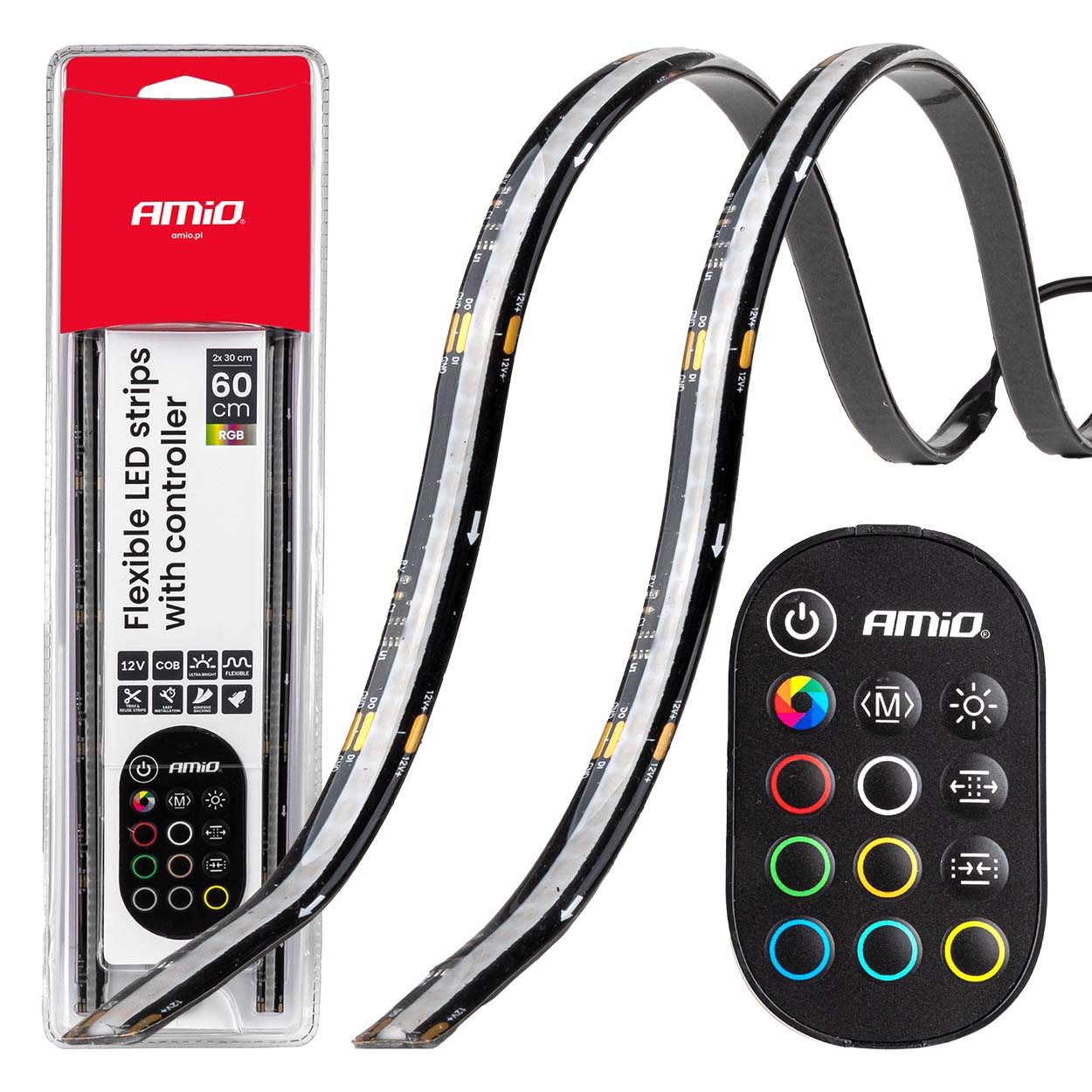 04579 Benzi LED COB flexibile cu controler multicolor RGB 2x30cm 12V