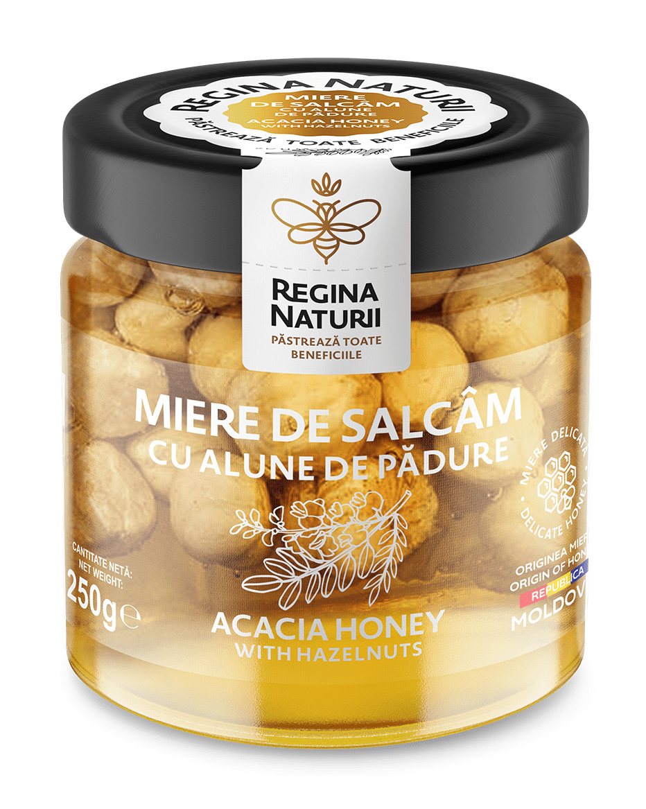 Miere de salcâm cu alune de pădure 250g Regina Naturii
