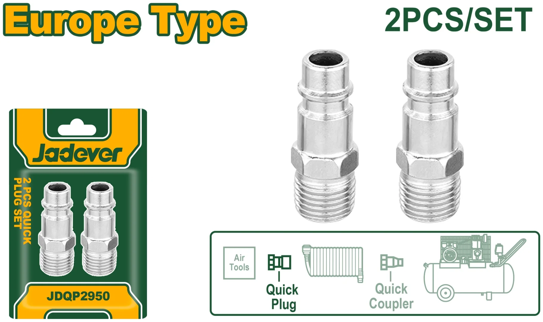 Set 2 cuple rapide tată 1/4" pentru furtun aer Jadever