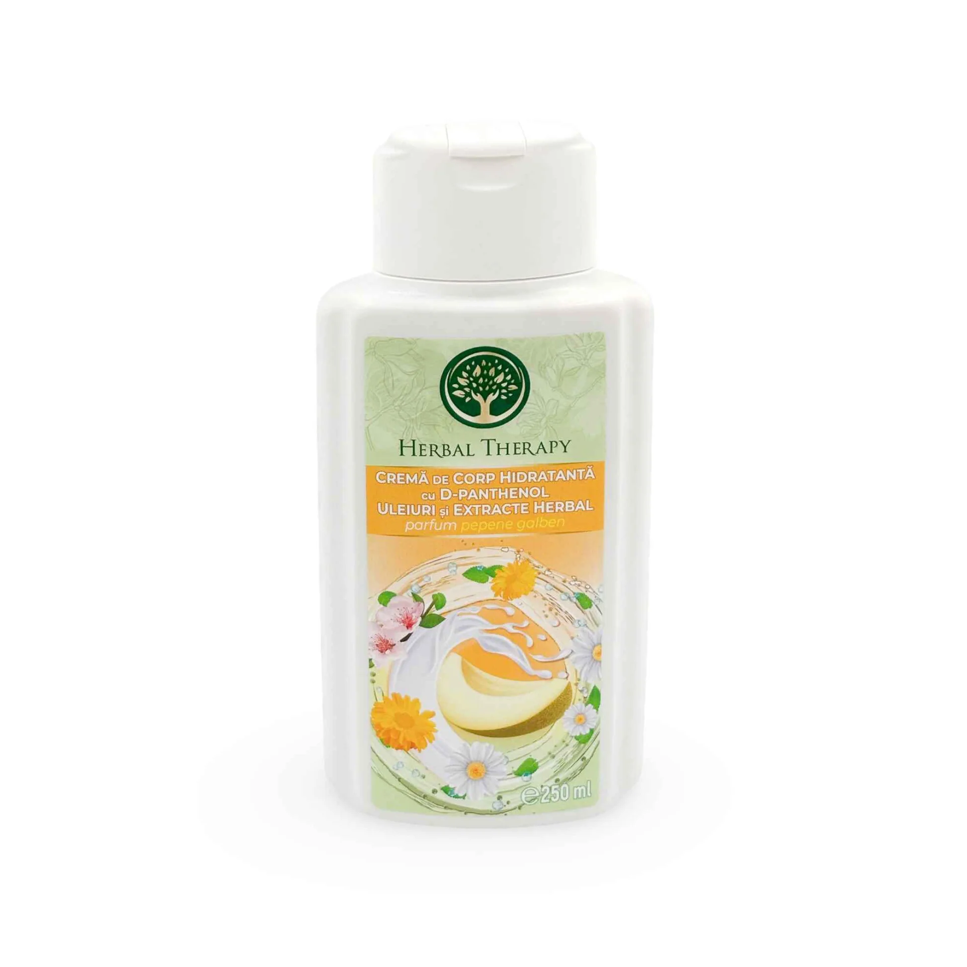 Cremă de Corp Hidratantă cu D-Panthenol, Uleiuri și Extracte Herbal, cu Parfum Pepene Galben, 250 ml
