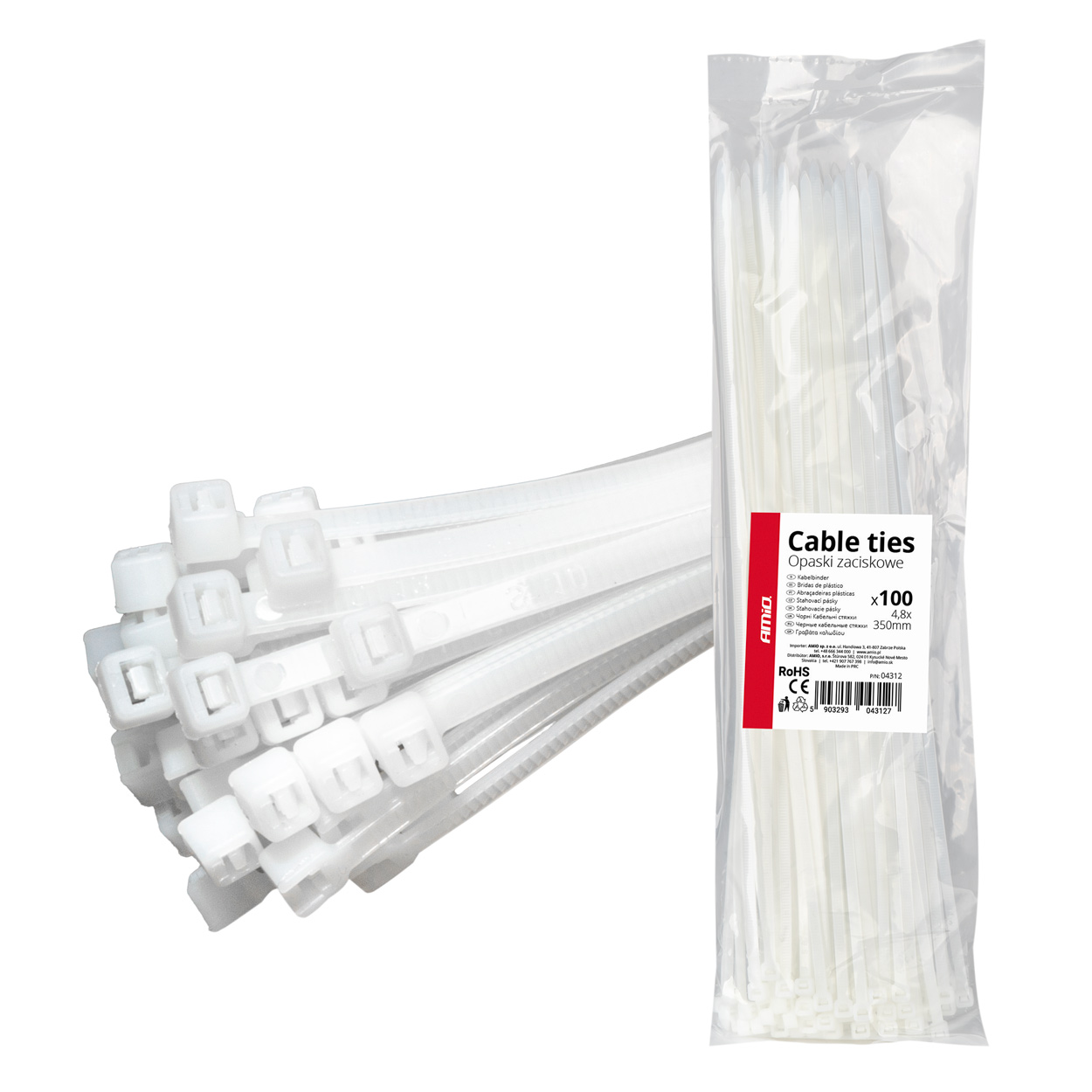 04312 Coliere de fixare albe AMiO 4,8Г—350 mm, 100 buc.
