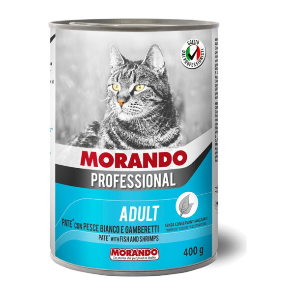 MORANDO conserve de pate pentru pisici Professional Gatto  PATE Pesce Bianco  Gamberetti 400g
