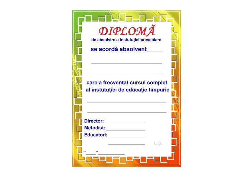 Diplomă - Adio, Grădiniţă art.D-18