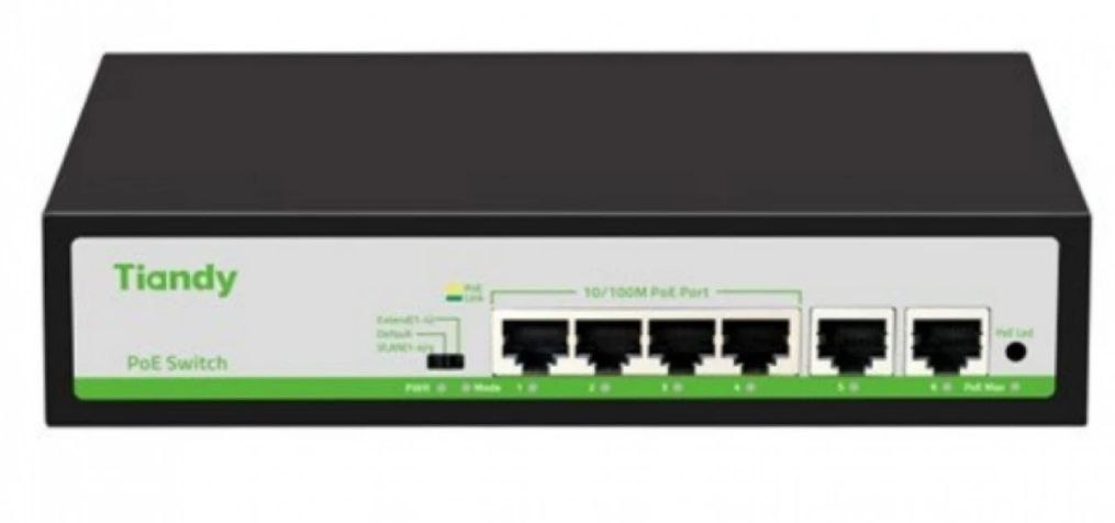 Switch PoE Tiandy TC-P3S06, 4xPoE, 2xUplink, max. 55W