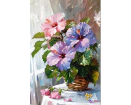 Mozaic cu Diamante 40 x 50 cm Hibiscus in Cos, Diamond Painting, Kit Creativ cu Strasuri Acrilice, Panza pe Targa