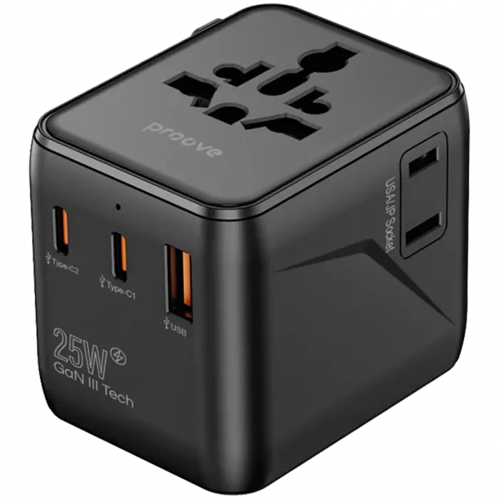 Travel Adapter Proove Trip, 25W, Black