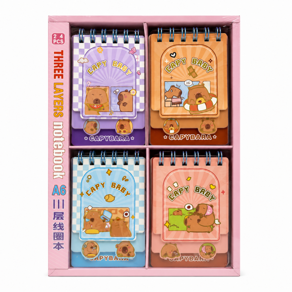 Set 4 Carnetele pentru Copii CapyBaby, 80 x 120 mm, 80 Foi Dictando, cu Spirala, Modele Asortate