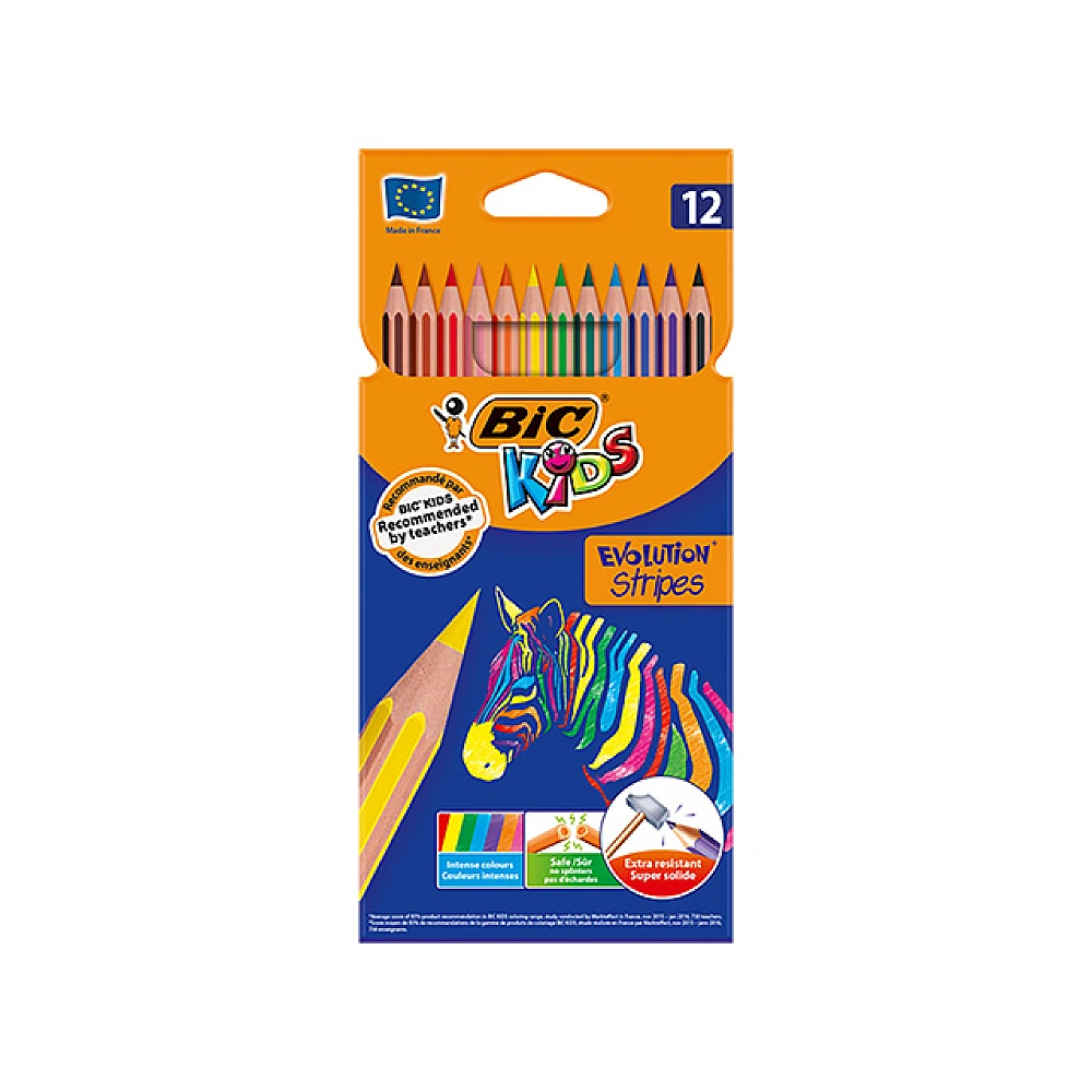 Set de creioane colorate BIC Evolution Stripes, 12 buc