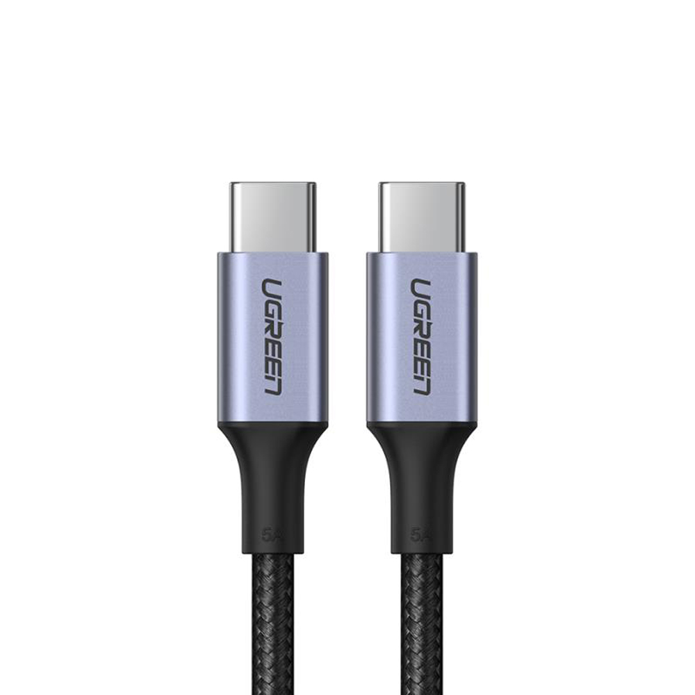 Cablu UGREEN USB-C 2.0 la USB-C 2.0, 5A, 100W, 1m, Împletit din Aluminiu (US316), Negru