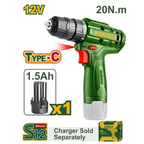 Mașină de găurit și înșurubat cu acumulator 12V 20Nm + 1 ac.; Jadever