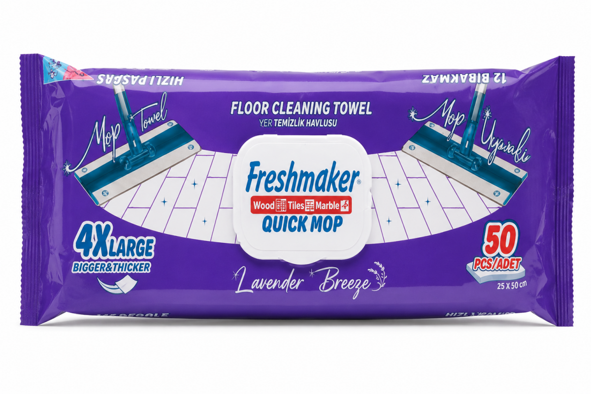 Servetele umede p/u podea Freshmaker Quick MOP XL 50 buc cu capac /Lemon Freshness