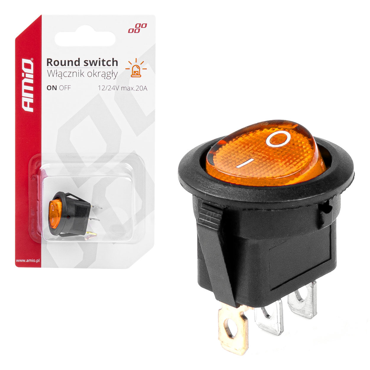 03085 Intrerupator rotund cu lumina galbena 12/24V max 20A ON/OFF