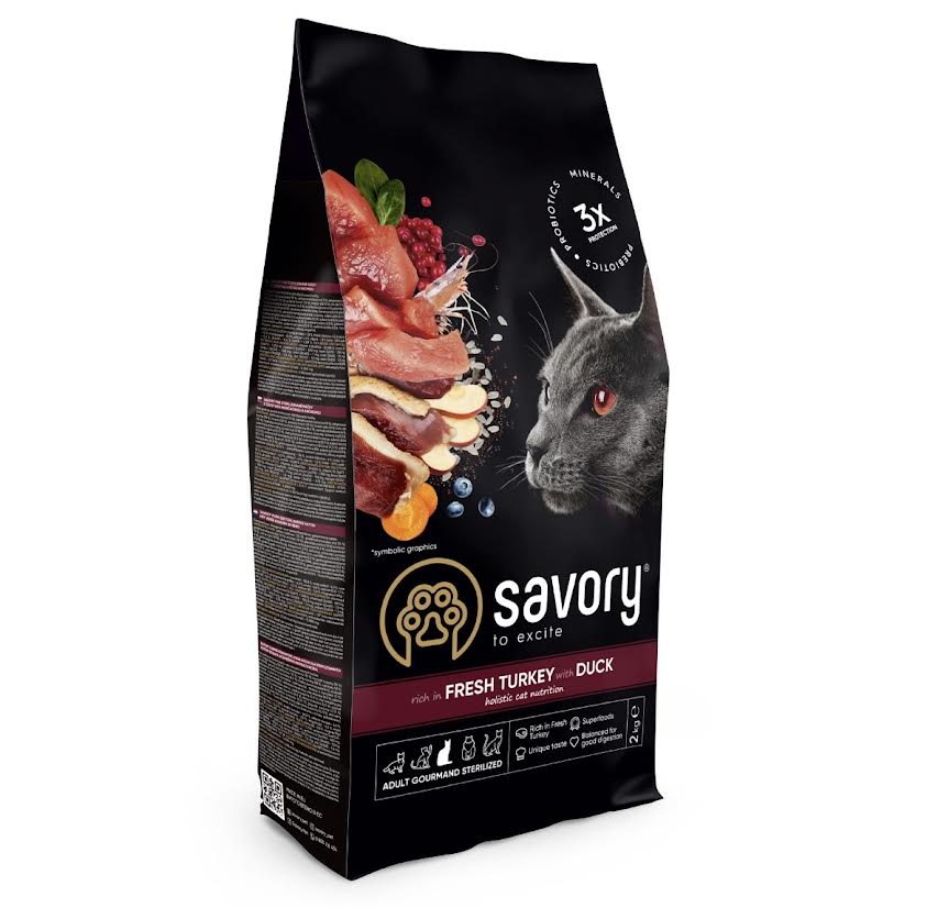 Savory Adult Cat Steril Fresh Turkey&Duck 400G, hrană uscată pentru pisici sterilizate, cu curcan și rață