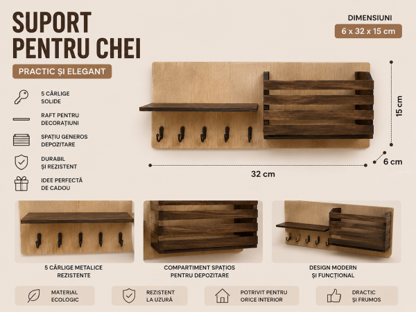 Suport pentru chei cu buzunăraș
